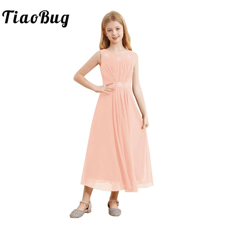 Wedding Party Gown Kids Dresses for Girls Teens Chiffon Dress for Bridesmaid Banquet Birthday Communion Formal Pageant Vestido