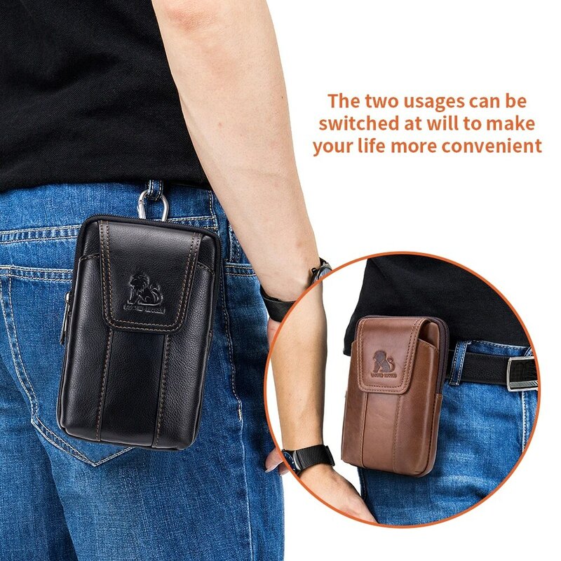 Sac de téléphone portable en cuir véritable pour homme, sac de taille en cuir de vachette, ceinture portable, peut être accroché, utile pour les affaires, utile pour la consultation, résistant à l'usure, 1PC