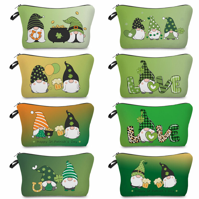 Cute Gnomes Printed Cosmetic Bags Beach Travel Makeup Bag Happy Party Portable Colorful St. Patrick's Day Women Clutch Phone Bag