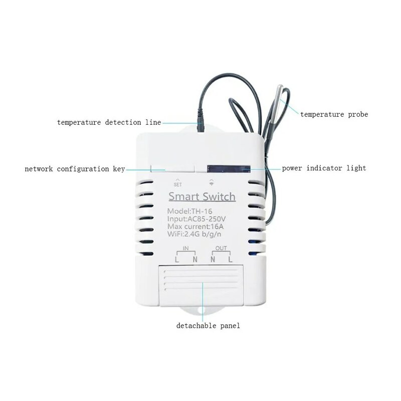 TH-16 WiFi Sensor De Temperatura, Termostato Controle Inteligente, Interruptor De Temporização, IOT Controle Remoto com DS18B20 Sensor