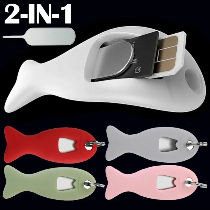 Fish Shape Sim Card Pin Needle Tray Silicone Anti-lost Sim Card Pin Holders Protective Sleeve for iPhone/Mi/Samsung/Huawei