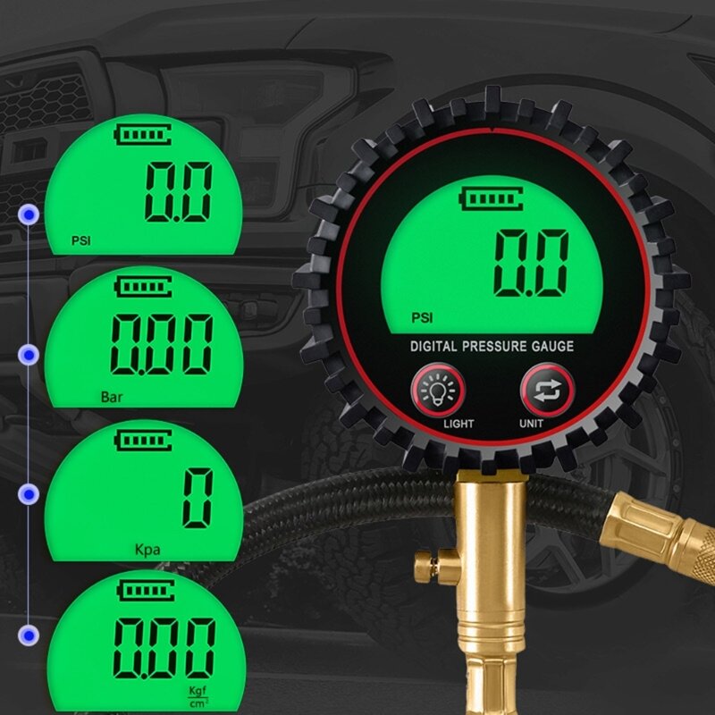 Medidor de presión de neumáticos con pantalla Digital para coche, probador de presión de aire para camión, motocicleta, bicicleta, manómetro, monitoreo con manguera