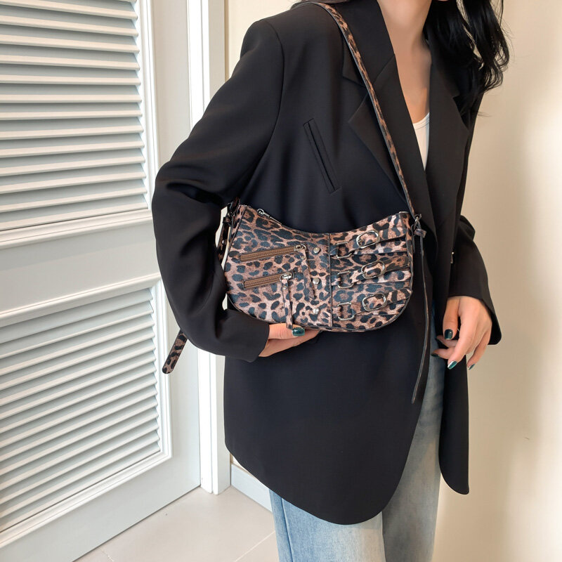Kleine Leopard Pu Lederen Schoudertassen Voor Vrouwen 2024 Y 2K Nieuwe Koreaanse Mode Reizen Handtassen En Portemonnees Dames Crossbody Tas