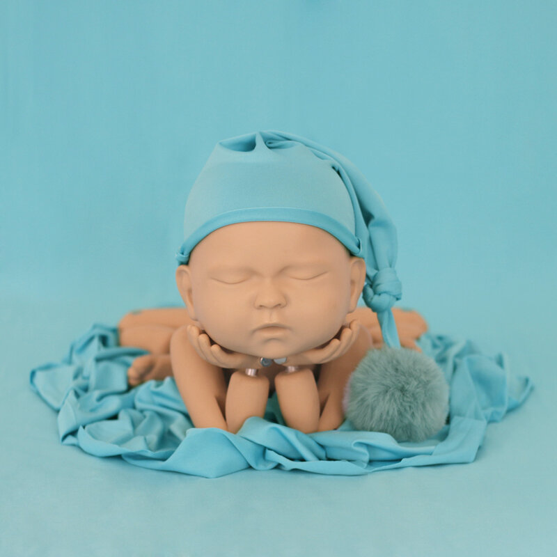 Neugeborene Fotografie Requisiten fest gefärbte Baby Fotografie Decke Stretch Wrap Soft Fluff Ball Hut für Fotoshooting Requisiten