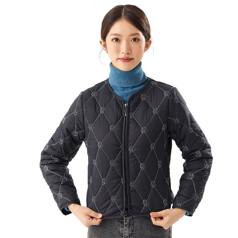 Осенне-зимняя новая женская куртка без воротника, ультратонкая, короткая, двойная, с вышивкой, уютная, теплая, портативная ветровка, пальто