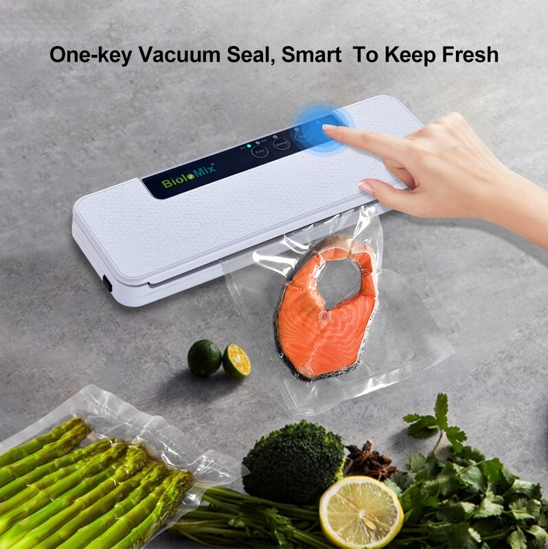 Automatic Vacuum Sealer Wet Or Dry Food Saver Packing Machine with 10pcs Free Bags for Sous Vide White/Black,BioloMix