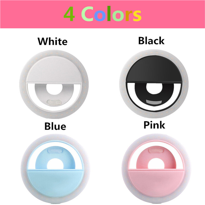 Selfie Ring Light Mini Clip AA Battery 3 Modes Enhancing Photography Beauty Lamp Lights for IPhone Samsung Huawei Smartphone