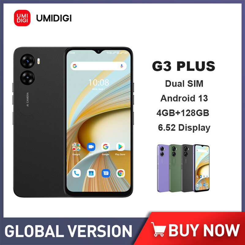UMIDIGI G3 PLUS Ultra-cienki smartfon 6.52 Cal 4GB + 128GB Dual SIM 4G telefon 10W szybkie ładowanie 5150mAh 16MP Android 13 telefon komórkowy
