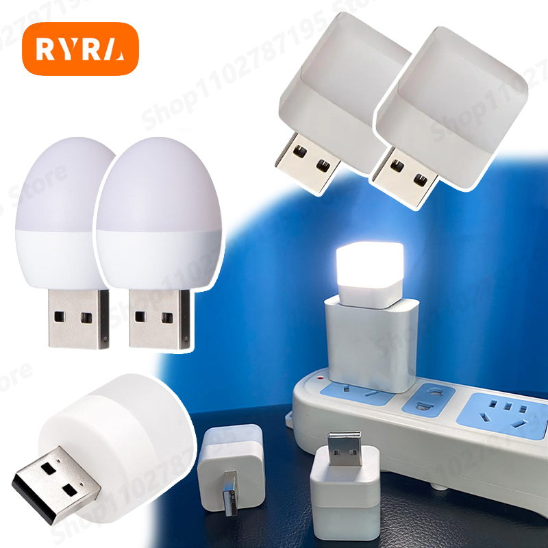 Mini luz nocturna LED USB, lámpara de enchufe USB, Banco de energía, carga USB, luces para libros, lámparas de protección ocular de lectura redondas pequeñas