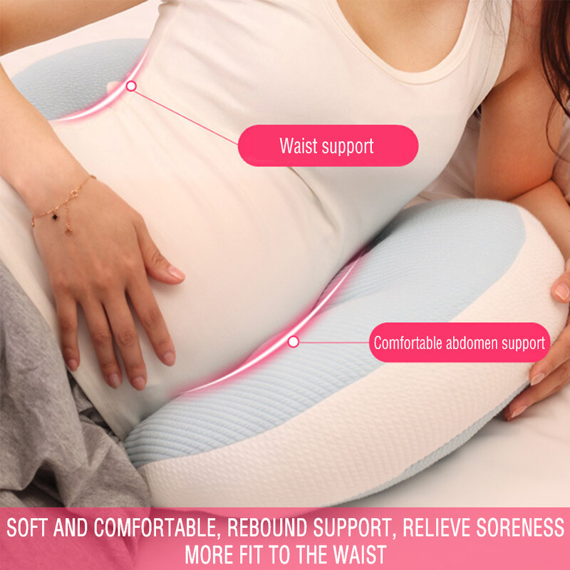 임신한 여성을 위한 측면 잠자리 지원 베개. 대나무 섬유와 면으로 된 단색 헴스테 마미 베개. 임신 기간 동안 측면으로 자는 여성을 위한 임산부 베개.