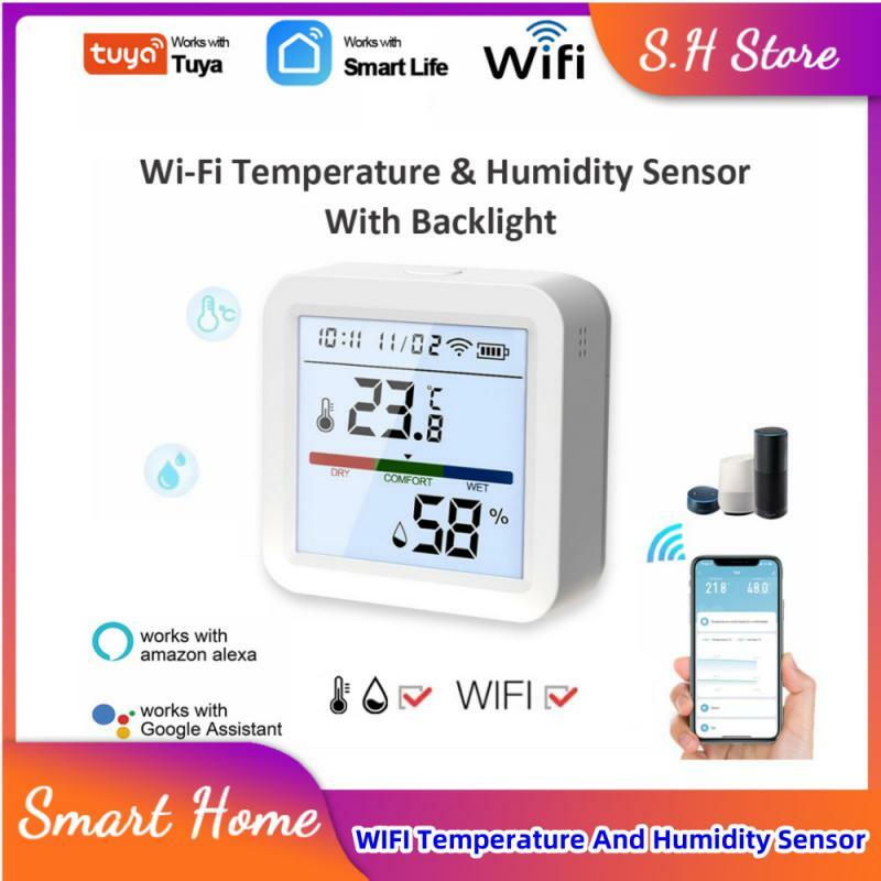 Tuya WiFi Sensor de Temperatura e Umidade com Luz de Fundo, Higrômetro Interno, Termômetro, Detector Remoto, Suporte Alexa, Google Home