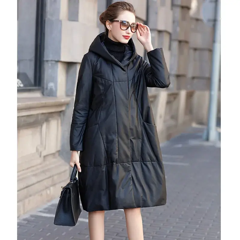 Tcyeek elegante cappotto di pelle di pecora per le donne 2023 piumini caldi invernali giacca allentata di media lunghezza in vera pelle abbigliamento donna LM