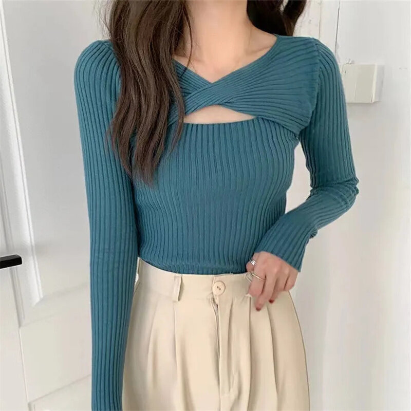 New Women Sweater Chic Cashmere Pullovers Women Long-sleeved Knitted Streetwear Jumpers Solid Sweater Knitwear Soft Tops
