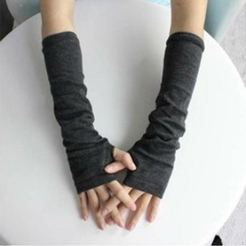 Koreańskie rękawiczki damskie z nadgarstkiem moda z dzianiny bez palców długie rękawiczki z nadgarstkiem elastyczne ciepłe rękawiczki