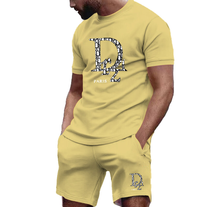 T-shirt de manga curta e shorts para homens, terno de esportes ao ar livre elegante, casual e popular, de duas peças, popular