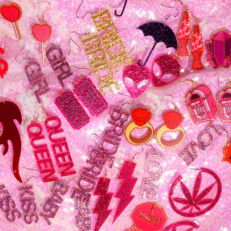 Y2k Ohrringe für Frauen Hip Hop Pink süße Flamme Schlange Rock Lightning Queen Alien Set