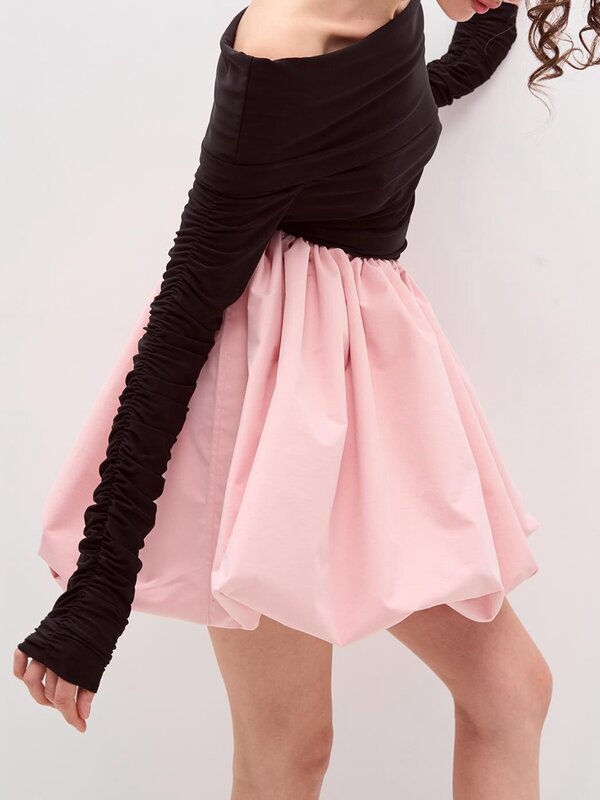 Damska spódnica Puff krótka spódniczka Lantern Y2K swobodna luźno dopasowane elastyczna talia w jednolitym kolorze krótka spódnica balonowa spódnica