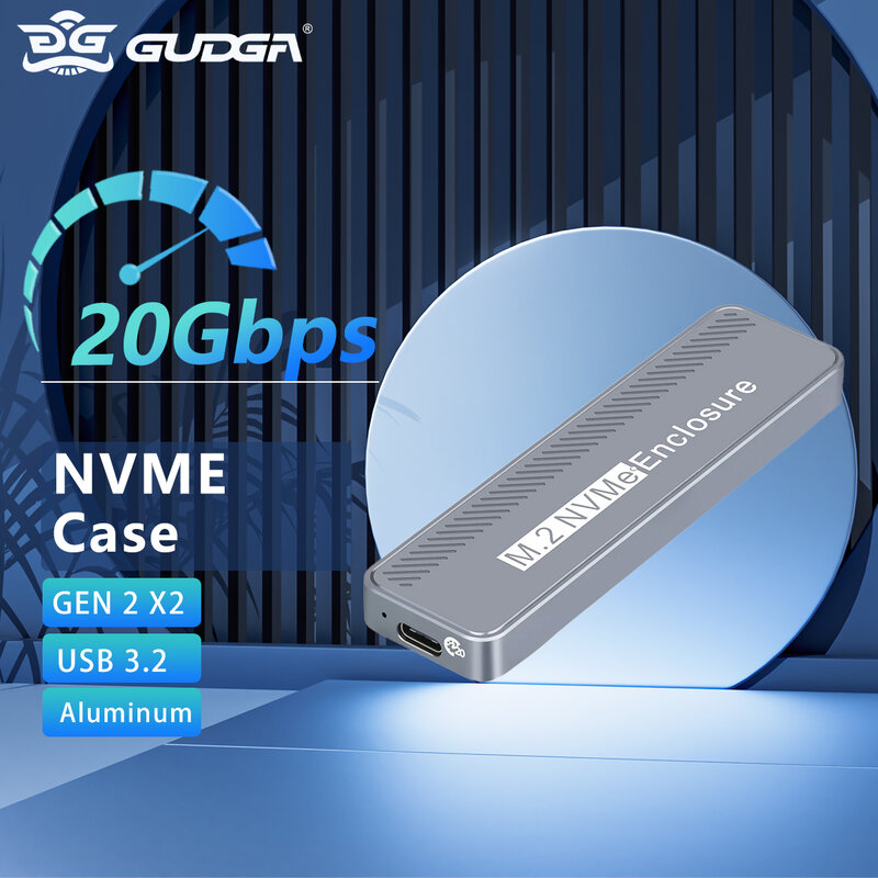 GUDGA M2 NVME 인클로저 USB 3.2, C 타입, M, B + M 키, 외장 케이스 박스, 알루미늄, 2230, 2242, 2260/2280 NVME SSD용, 20Gbps, 2 세대
