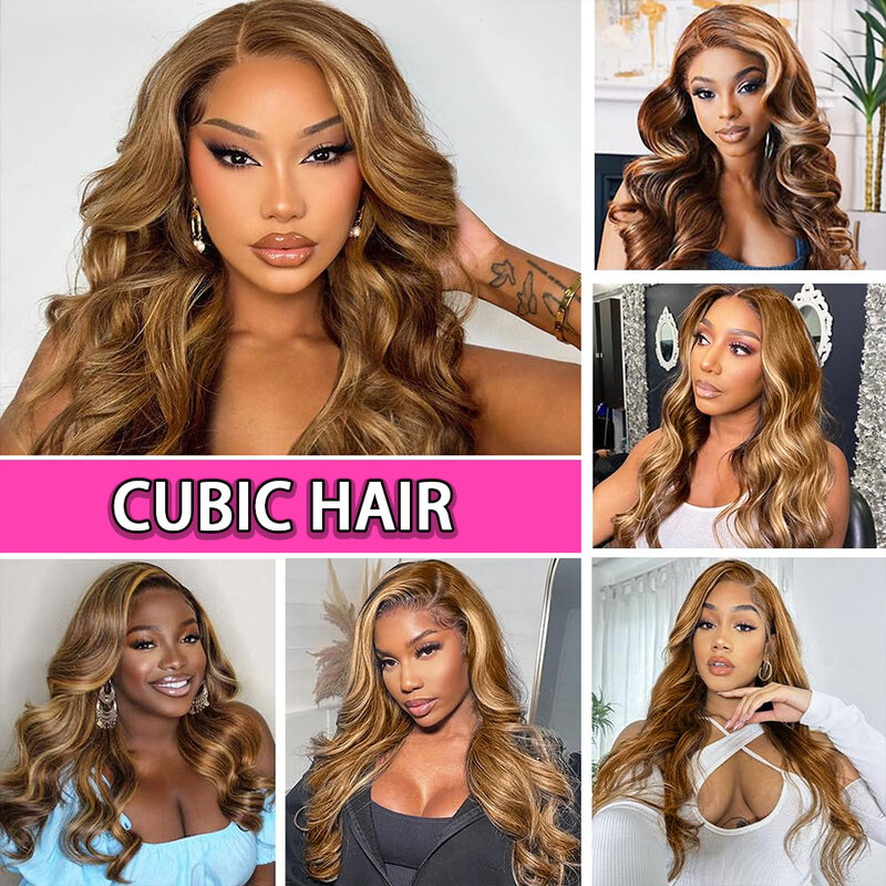 4/27 Highlight Lace Front Wigs Human Hair Omber Highlight 13x4 Lace Front Human Hair Wig Body Wave Brown Blonde HD Lace Wigs