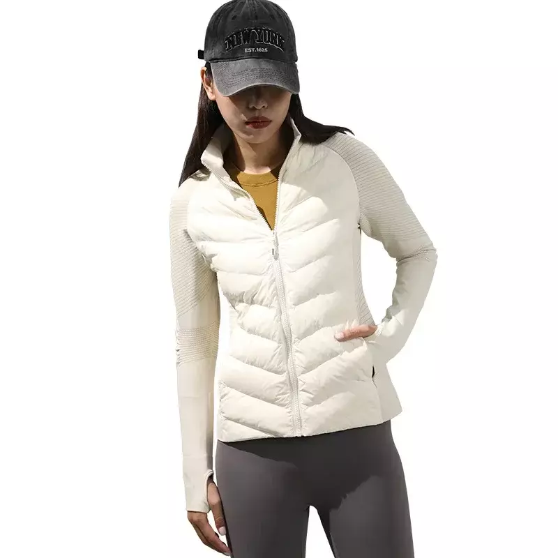 야외 스포츠 요가 화이트 구스다운 코트, 가볍고 얇은 짧은 핏, 방풍 및 따뜻한 코트, 겨울 신상