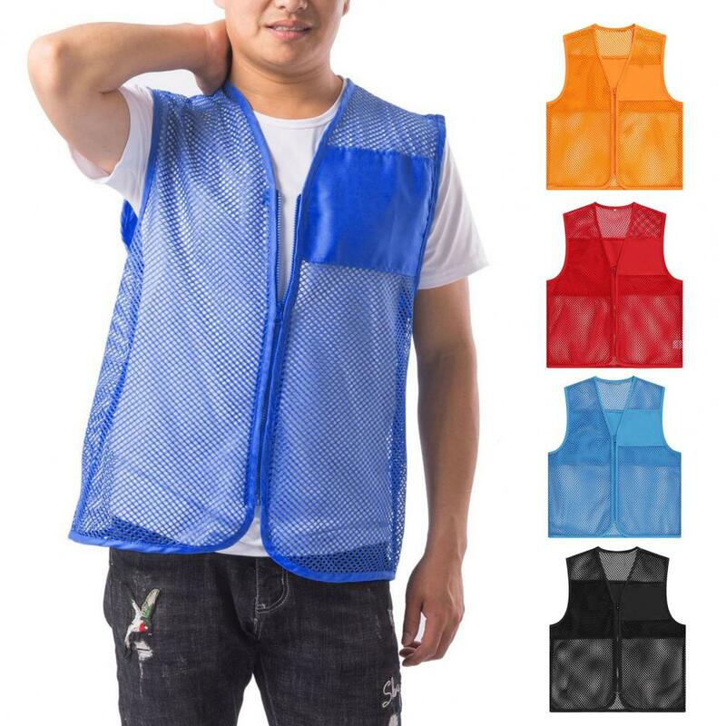 Chaleco transparente para hombre y mujer, ropa de trabajo ahuecada con cremallera, sin mangas, transpirable, uniforme Unisex para exteriores