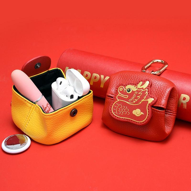 Dragon Tahun dompet koin kreatif modis praktis Tahun Baru peace Zhaofu tas koin kulit serat mikro tas headset perlengkapan gantung