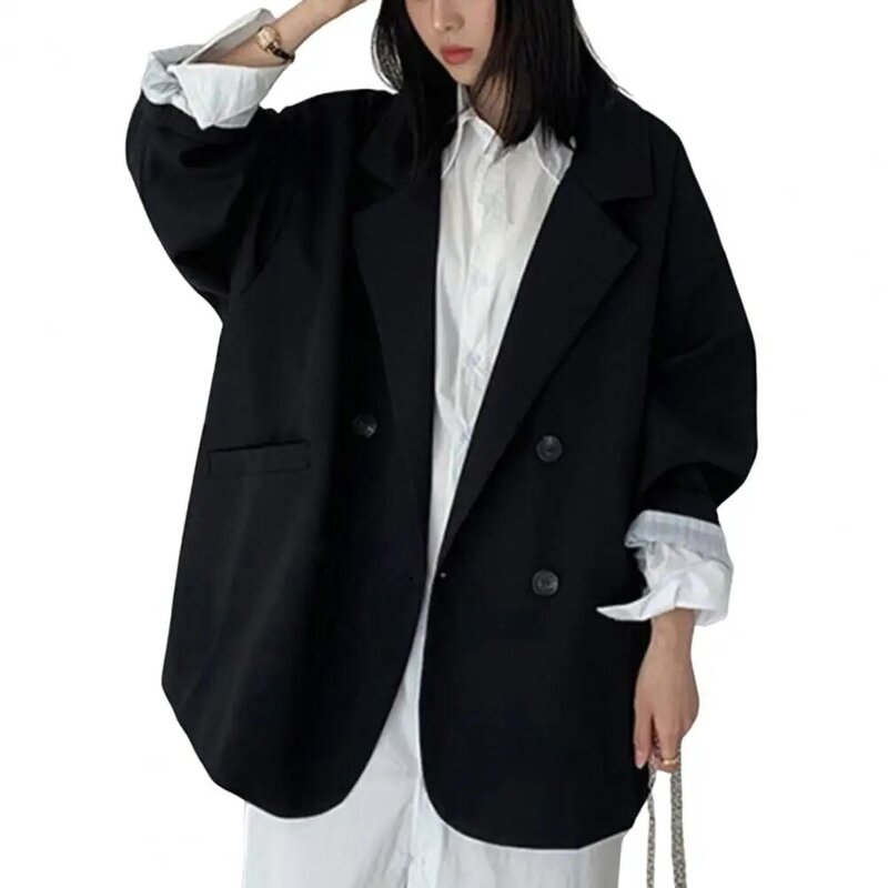 Jaqueta casual de lapela, elegante skin-touch, dois bolsos, temperamento elegante, quente, monocromático, outono, inverno