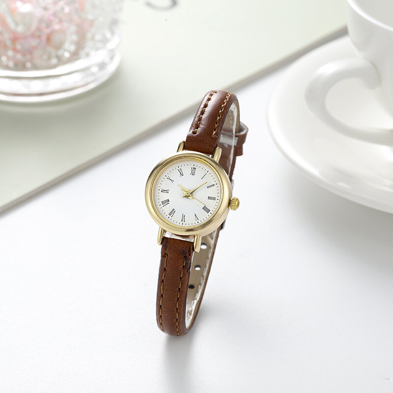 女性のためのシンプルなクォーツ腕時計、小さな丸い時計、女の子のベルト、ギフト、2023