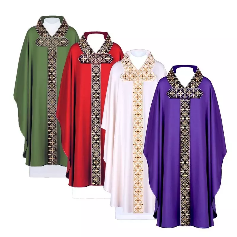 Medieval Priest Cosplay Costume Vintage Printed Church Coat Catholic Church  Cloak Religious Monk Robe Halloween Carnival Party