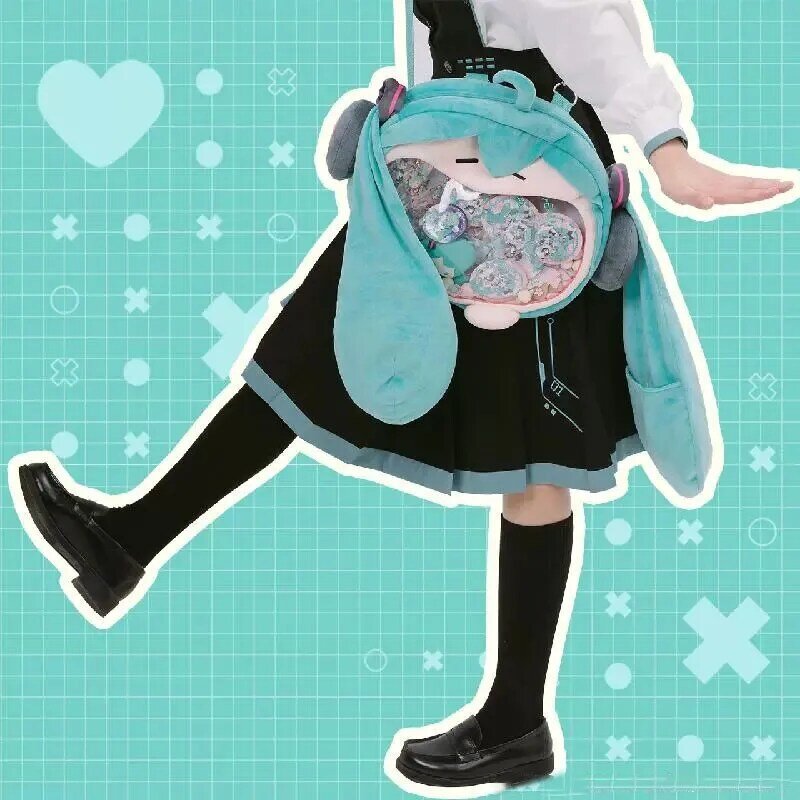 Kawaii anime hatsune miku cosplay mochila de pel￺cia ita saco feminino shool estudante men veludo bolsa de ombro menina presente