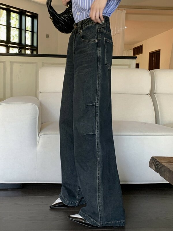 ZHISILAO Jeans Vintage a gamba larga donna pantaloni classici dritti a figura intera in Denim Streetwear autunno 2023
