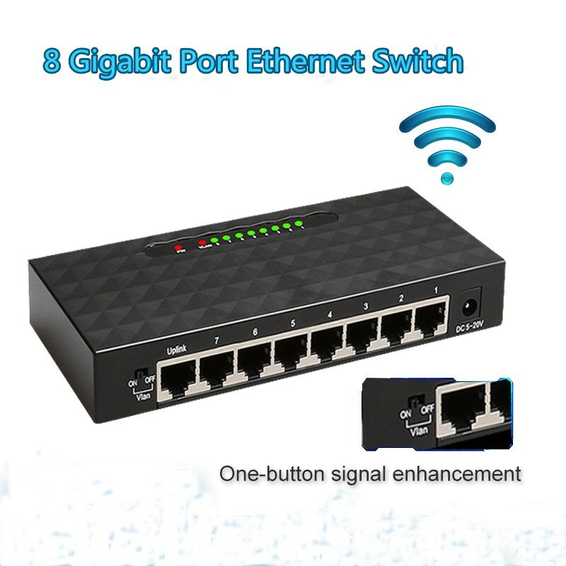 Conmutador de red Gigabit de 8 puertos, conmutador inteligente Ethernet de alto rendimiento, concentrador RJ45, divisor de Internet para oficina y escuela, 1000Mbps