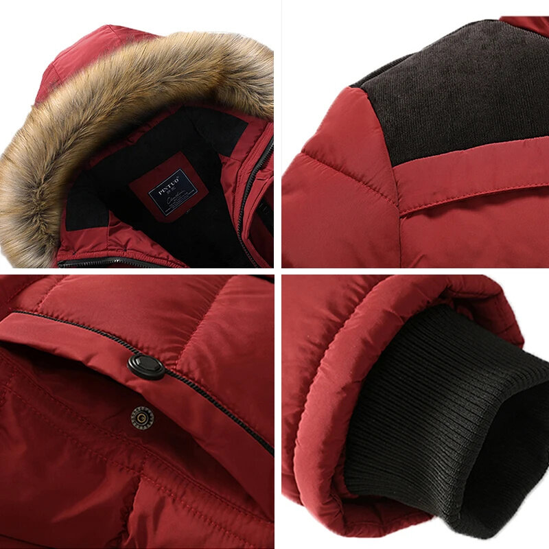 2024 nowych mężczyzn moda zimowa na co dzień wiatroszczelna utrzymać ciepło pluszowa zagęszczona bawełniana kurtka z futrzanym kołnierzem z kapturem