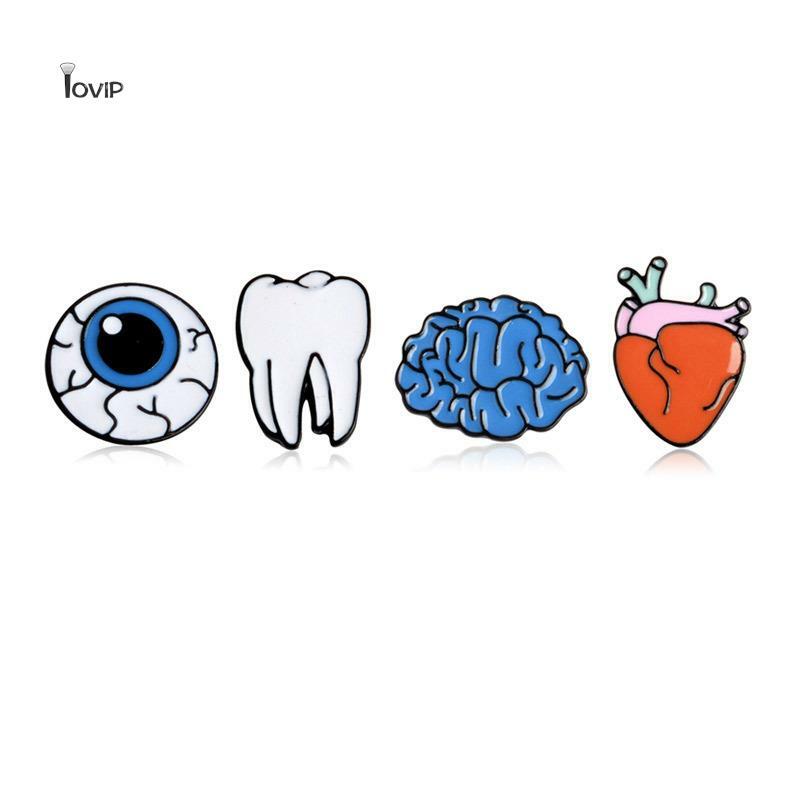 Esmalte Dentes Do Coração Broche, Organ Alloy Badge, Olho do Cérebro, Camisa Jeans, Saco Pin, Acessórios de Jóias, Presentes para Dentistas, Amigos
