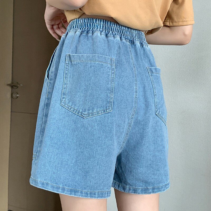 Celana pendek Denim kasual pinggang tinggi kedatangan baru 2024 musim panas gaya sederhana warna Solid dasar longgar Wanita Jeans pendek tipis W1713