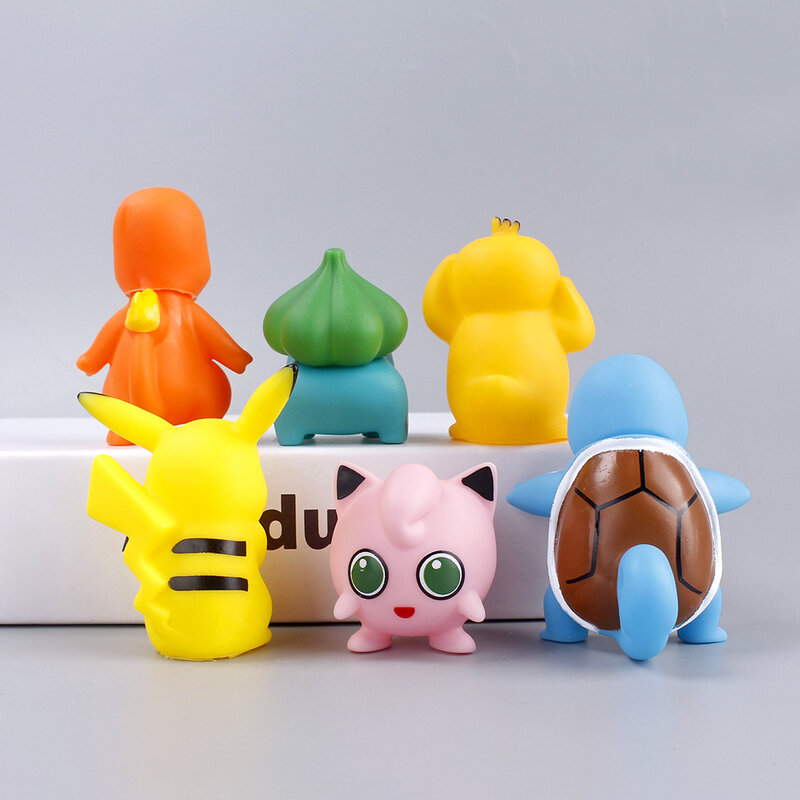 Pokémon Vinyl Lightweight Action Figure, Brinquedo Pikachu Doll, Decoração de Bolo PVC, Modelo Psyduck Hollow, Aniversário Infantil, Presentes de Natal, 6Pcs