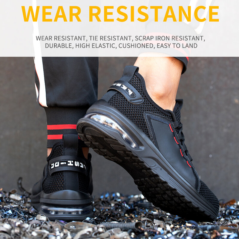 Sepatu kerja bantalan udara pria, sneaker olahraga jari kaki baja, tahan banting Anti tusukan untuk industri Musim Panas 2023