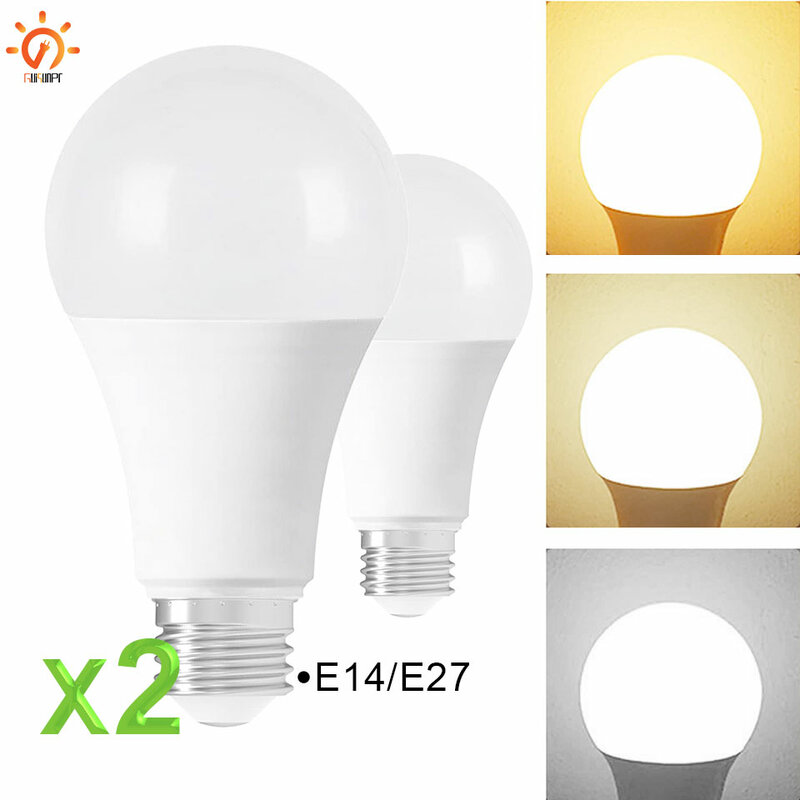 LED 전구 E27 E14, 20W, 18W, 15W, 12W, 9W, 6W, 3W Lampada, AC 220V, 봄빌라 스포트라이트 조명, 차갑고 따뜻한 흰색 램프, 2 개/로트