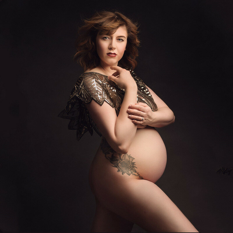 Pailletten Mutterschaft Fotografie Requisiten Tops Schwangerschaft Foto Schießen Pailletten Short Tanks Sehen Durch