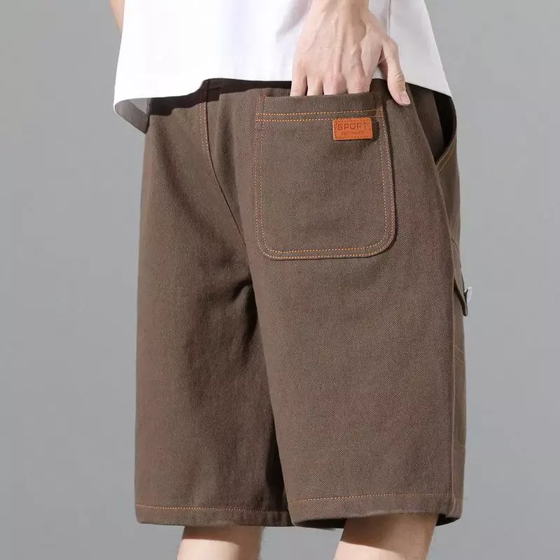 Шорты-карго мужские на пуговицах, широкие свободные штаны-багги, модная одежда в японском уличном стиле, большие размеры, лето 2024