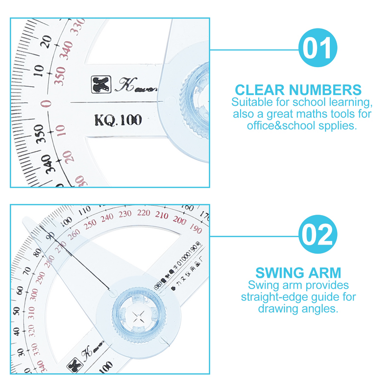 2 Stück 360-Grad-Winkelmesser für Grundschüler transparente Kunststoff-Goniasmometer-Winkelmesser