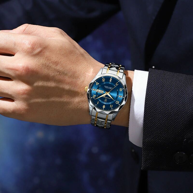 POEDAGAR jam tangan bercahaya pria, arloji mewah tahan air tanggal Minggu Quartz Stainless Steel olahraga untuk lelaki