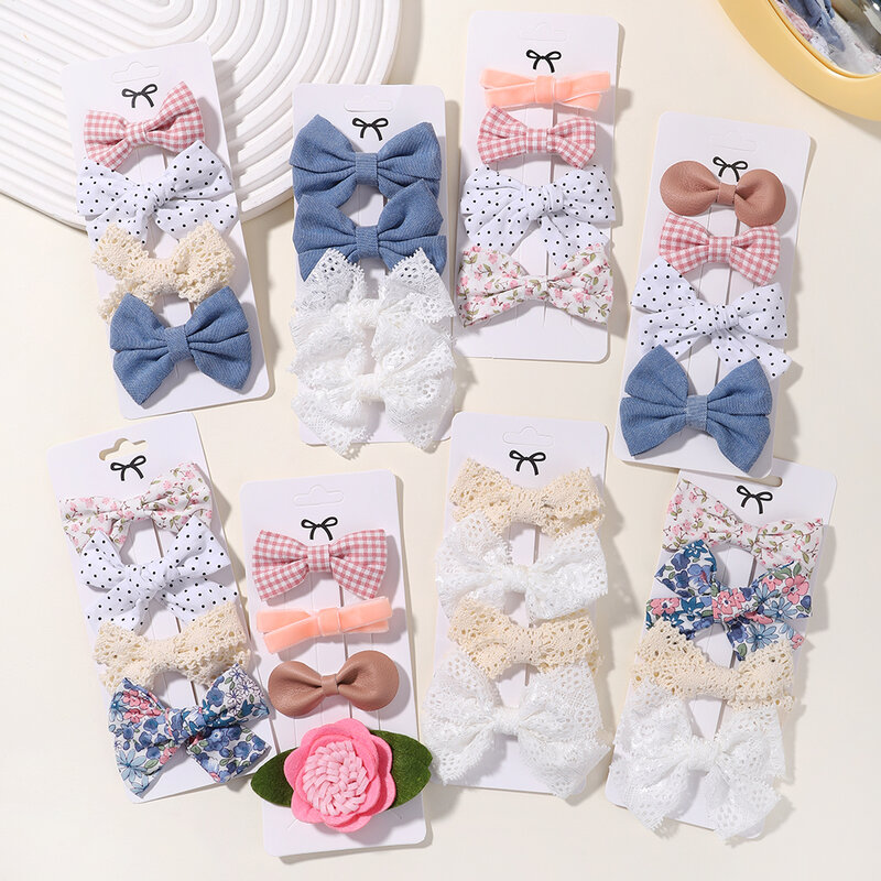 4PCS/Set Muslin Baby Girls Bows Hair Clips Hairpins Hairclip For Kids Cotton Linen Barrette Flower Print Side Pin Accessories