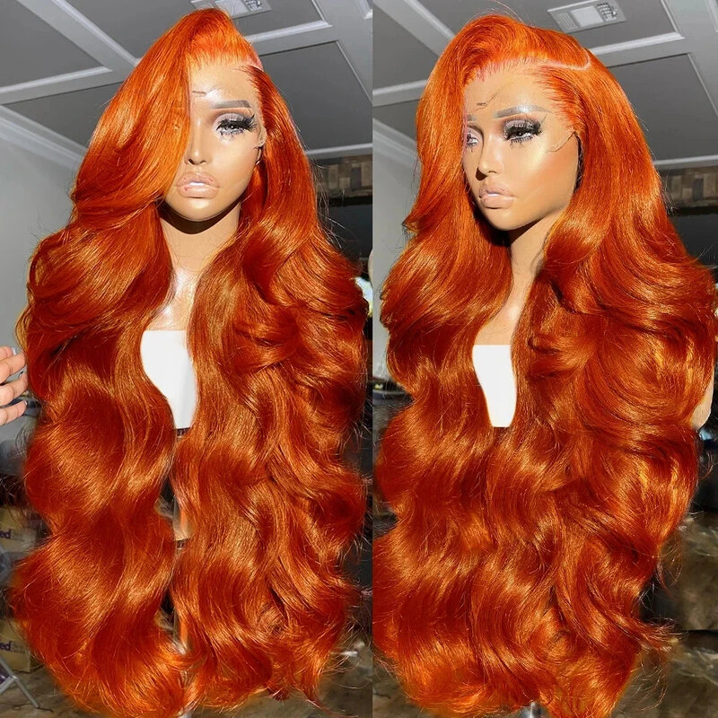 Ginger Orange Body Wave 13x6 HD Lace Frontal Human Hair Wig Highlight Colored 13x4 Transparent Lace Front Wig for Women On Sale