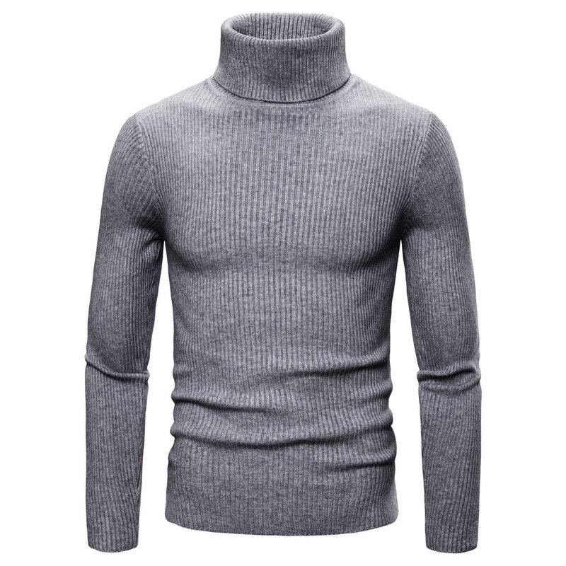 Suéter de gola alta de malha slim fit masculino, pulôver casual, suéteres monocromáticos, moda, outono, inverno, 2023