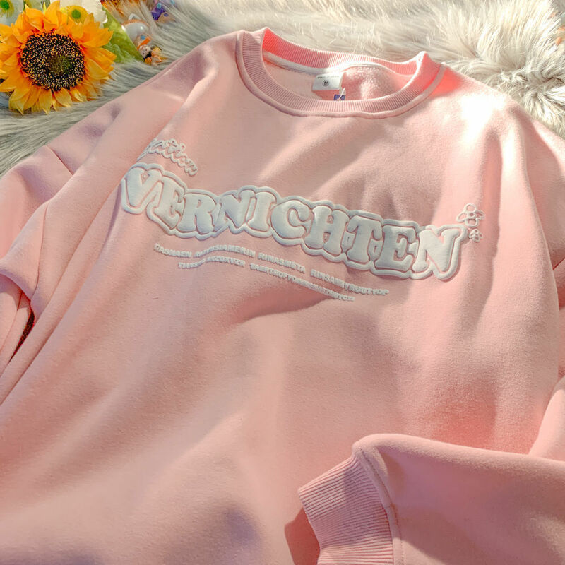 Camisas Vintage de manga larga para mujer, suéter con estampado de letras, estilo perezoso, Top de cuello redondo, primavera y otoño, 2023
