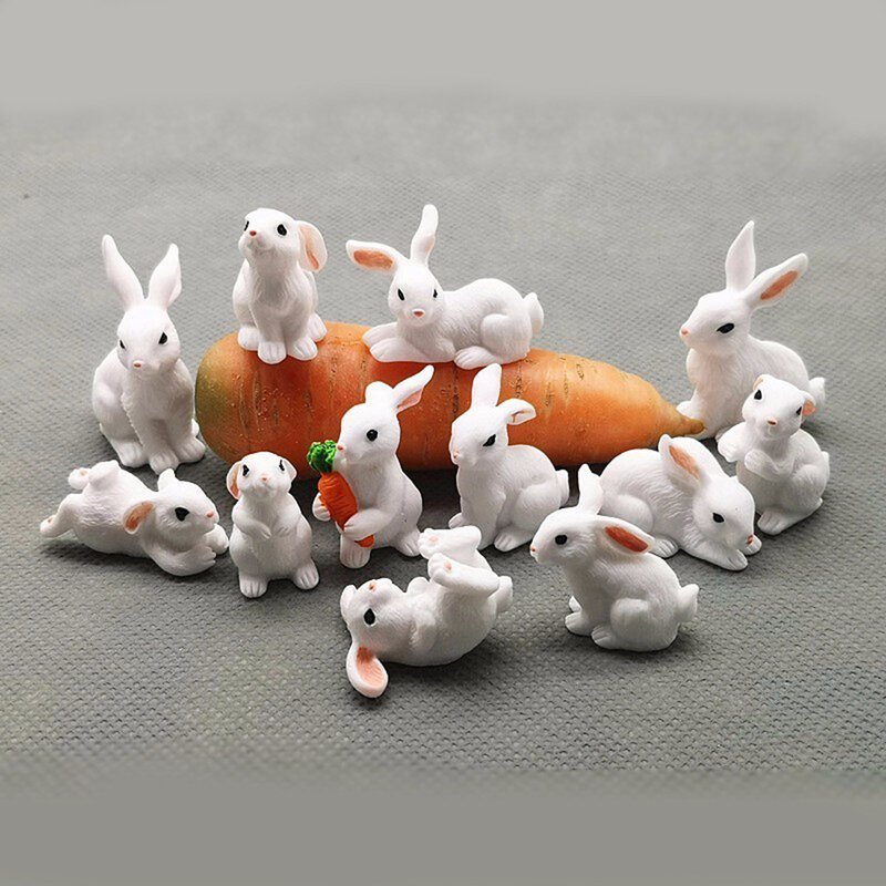Miniatura coniglio Figurine resina coniglietto statua fata giardino Micro paesaggio casa delle bambole ornamento 12 stili lepre bianca Mini animale