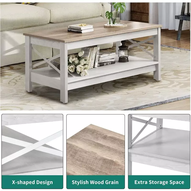 Lift Top Coffee Table for Wood Living Room Grey Wash Hidden Storage Round Coffee Tables Basses Bed Side Table Salon Furniture