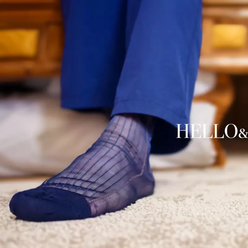 High Quality Vintage Mens Socks Formal Business Dress Socks Man Stripe Loose Nylon High Tube Socks Men Sexy Sheer Thin Stocking