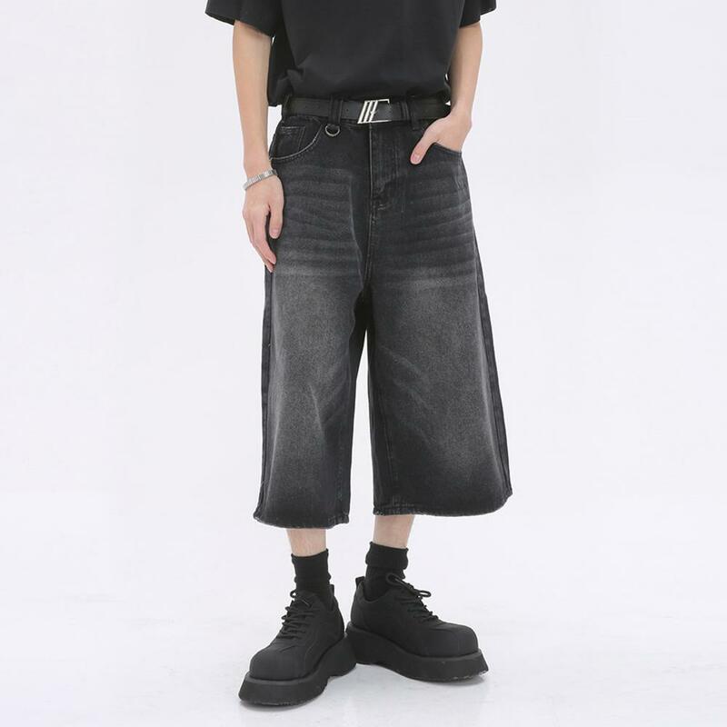 Spodnie męskie Button Fly Gradient Color Wide Leg Cropped Jeans With Pockets Stylowe spodnie dżinsowe do połowy łydki dla mężczyzn Przycięte